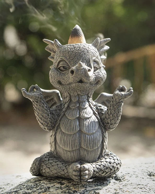 Zen Whimsical Garden Dragon Yoga Sitting In Meditation Backflow Incense Burner-1