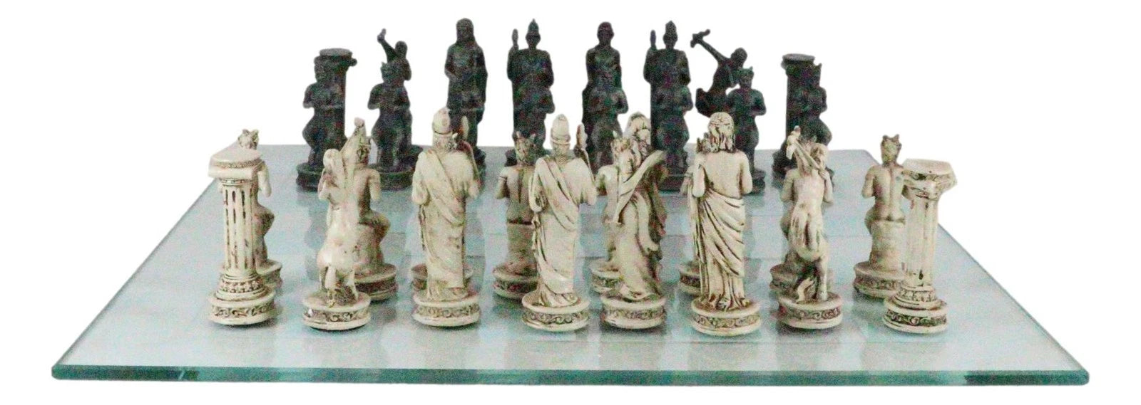 Olympus At War Greek Olympian Deities Resin Chess Pieces W/Glass Board Set-10