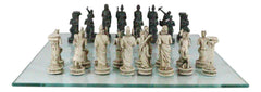 Olympus At War Greek Olympian Deities Resin Chess Pieces W/Glass Board Set-10