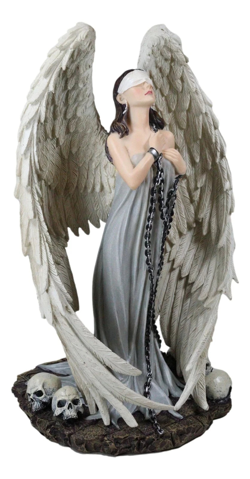 Captive Spirits Blindfolded Standing Angel Tied In Chains By Skulls Figurine-8
