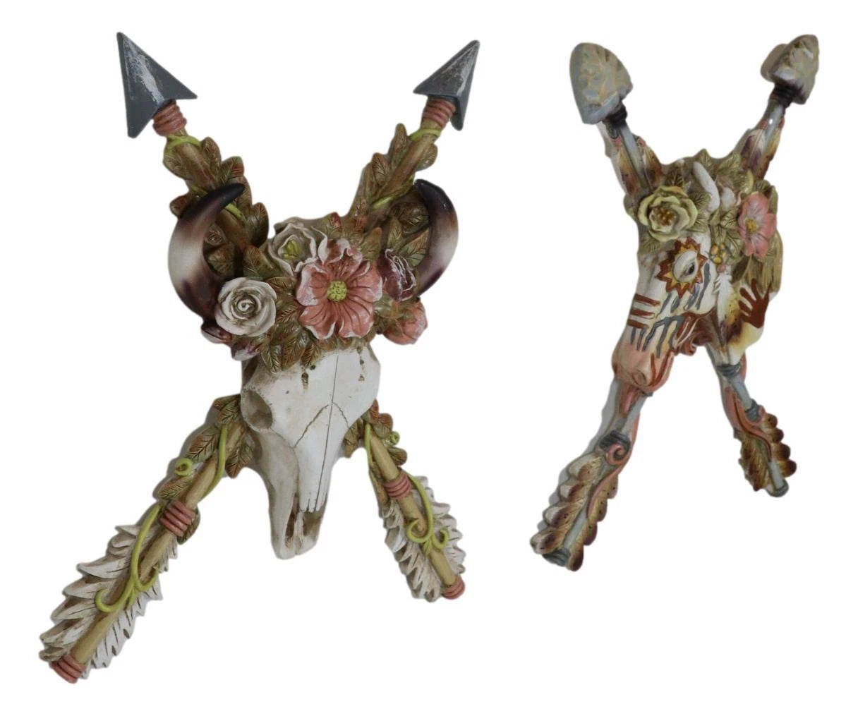 Set of 2 Western Floral Blooms Cow Skull & Horse With Crossed Arrows Wall Decor-6