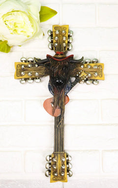 Western Rock And Roll Music Guitars With Cowboy Highland Cow Wall Cross Plaque-2