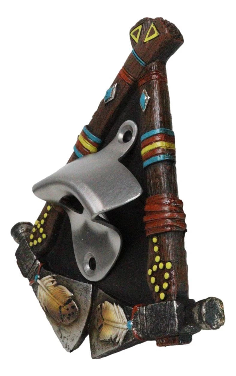 Southwestern Feathers With Double Hand Axes Tribal Indian Wall Bottle Opener-6