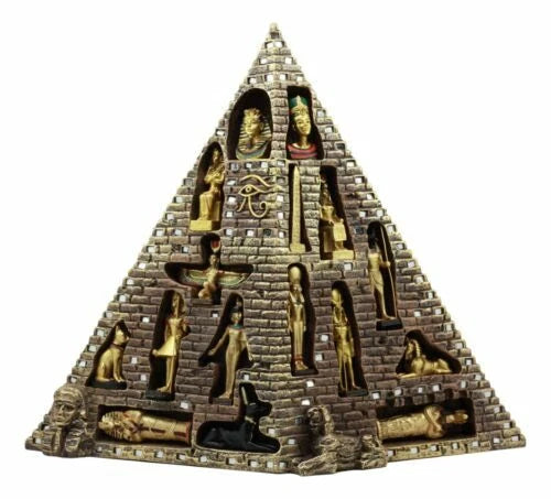 Egyptian Pyramid Statue With 16 Miniature Gods Anubis Osiris Isis Maat Bastet-3