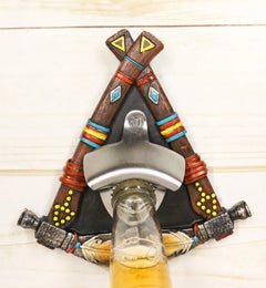 Southwestern Feathers With Double Hand Axes Tribal Indian Wall Bottle Opener-1