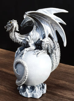 Fantasy Wyrmling White Shadow Ghost Dragon Sleeping On Gray Moon Figurine-1