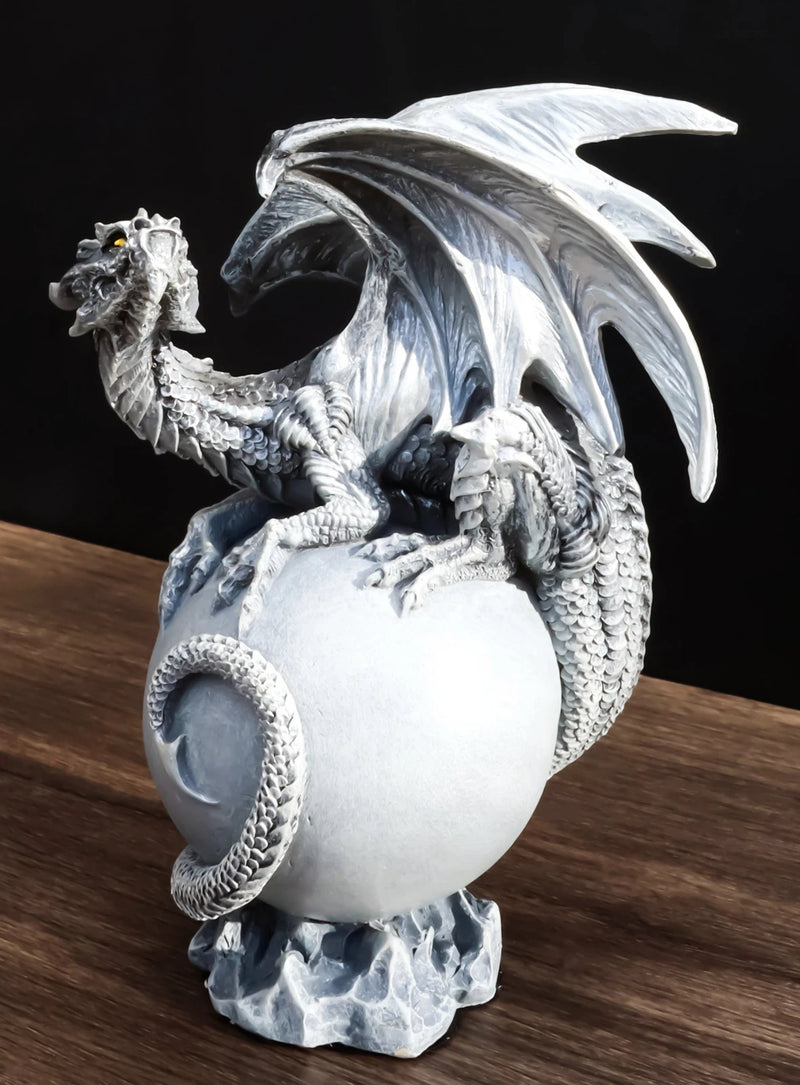 Fantasy Wyrmling White Shadow Ghost Dragon Sleeping On Gray Moon Figurine-1