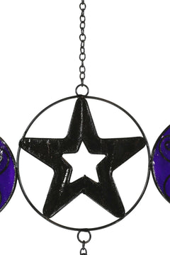 Stained Glass Triple Moons Pentagram Sacred Geometry Metal Wind Chime Suncatcher-8