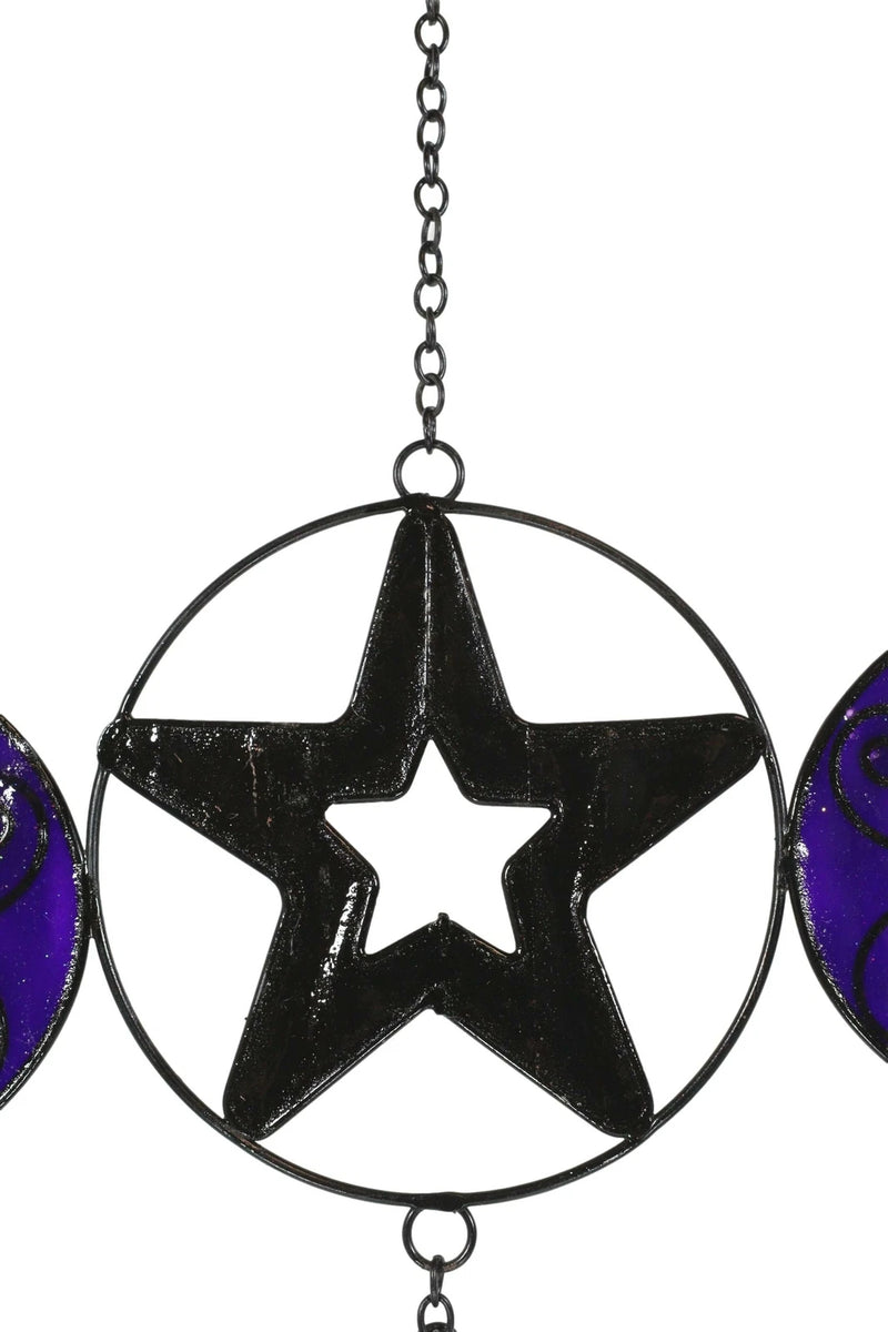 Stained Glass Triple Moons Pentagram Sacred Geometry Metal Wind Chime Suncatcher-8
