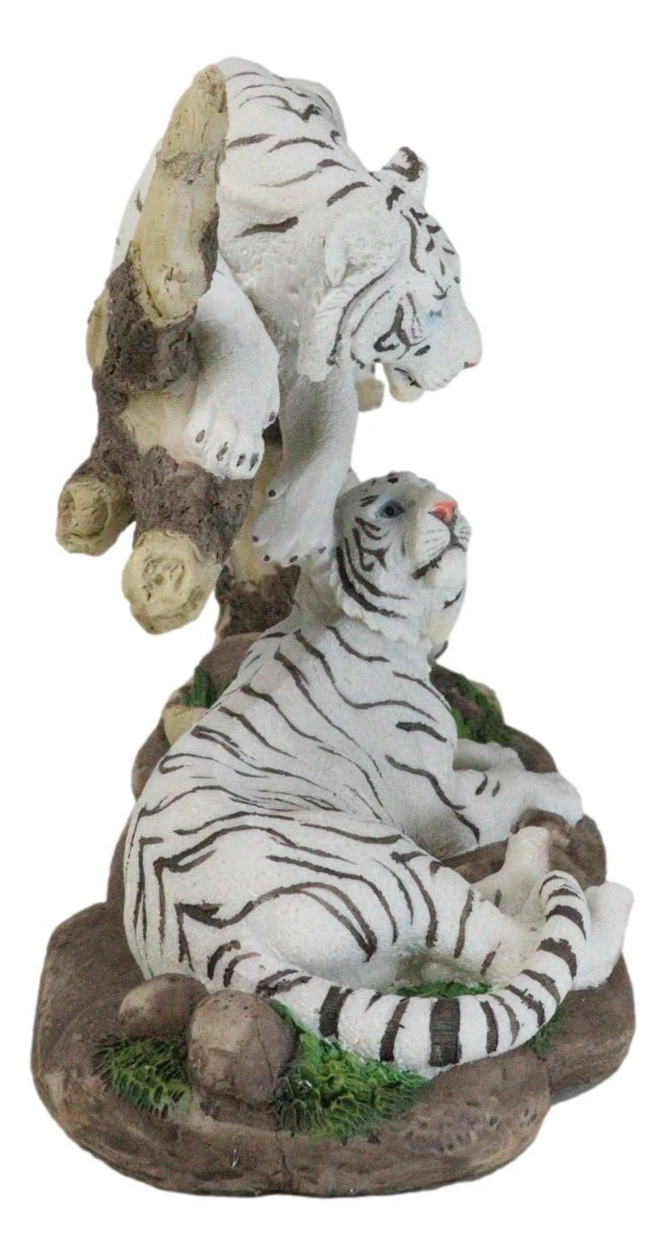 Figura de árbol curvado de pareja de tigres blancos de Bengala siberianos que retozan en la jungla-7