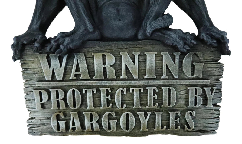 Gothic Winged Gargoyle On Warning Protected By Gargoyles Sign Wall Decor Plaque-7
