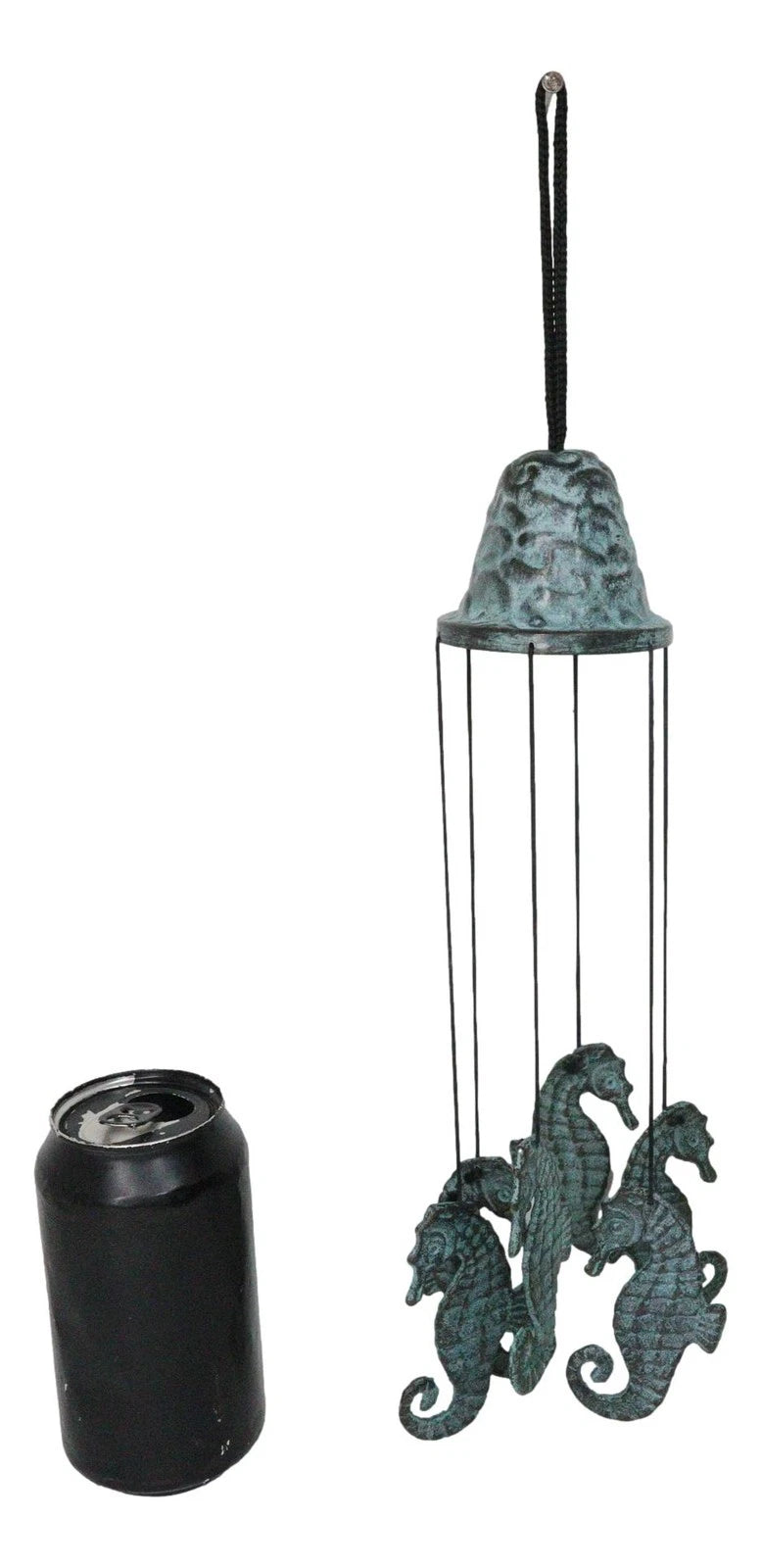 Verdigris Distressed Brass Metal Nautical Bell With Marine Seahorses Wind Chime-10