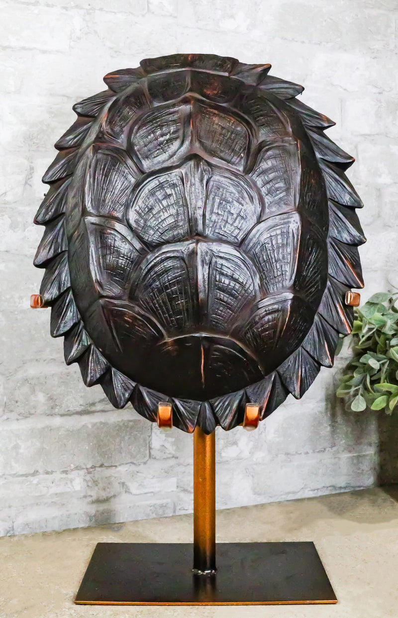Large Nautical Marine Jagged Shell Faux Sea Turtle Sculpture With Pole Stand-1
