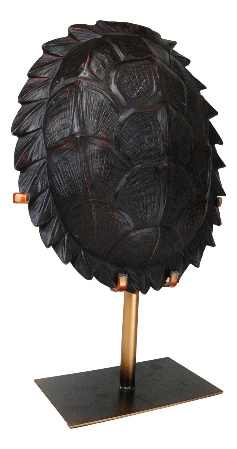 Large Nautical Marine Jagged Shell Faux Sea Turtle Sculpture With Pole Stand-7