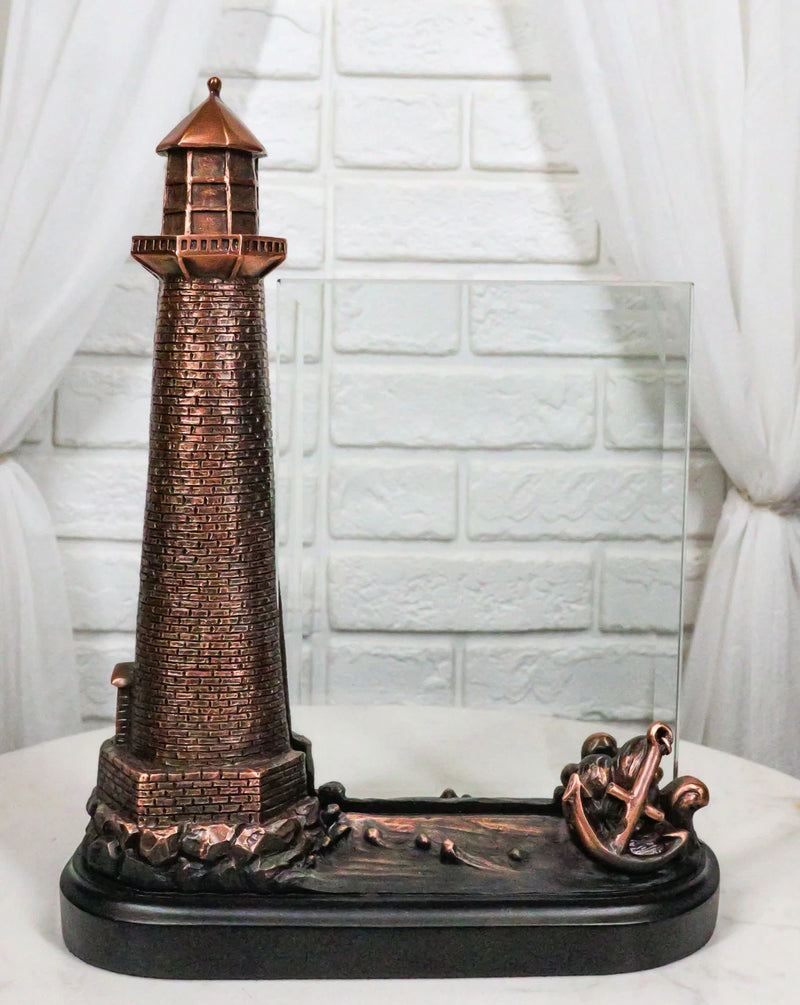 Nautical Marine Lighthouse And Ship Anchor Figurine With 5"X7" Engravable Glass-1
