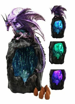 Purple Azure Quartz Dragon On Gemstone Mountain Backflow Incense Burner Figurine-8