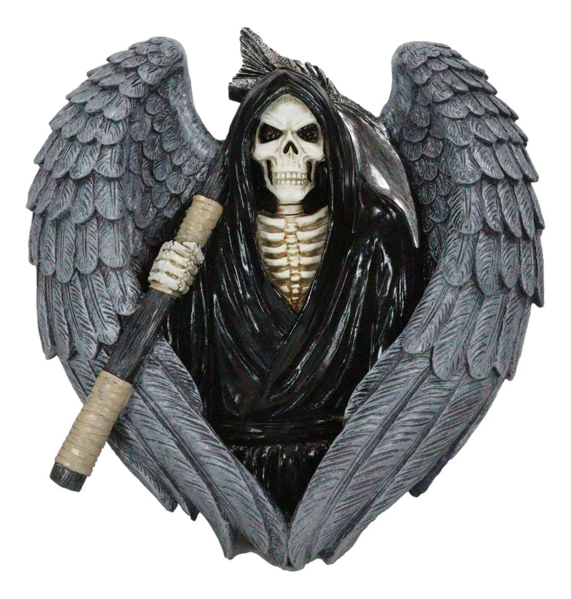 Gothic Grim Reaper Skeleton with Angel Wings Holding Scythe Heart Wall Decor-8