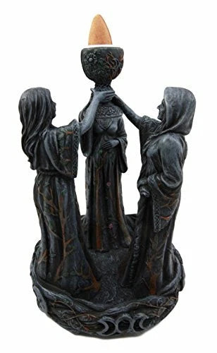 Triple Goddess Maiden Mother & Crone Backflow Cone Incense Burner-7