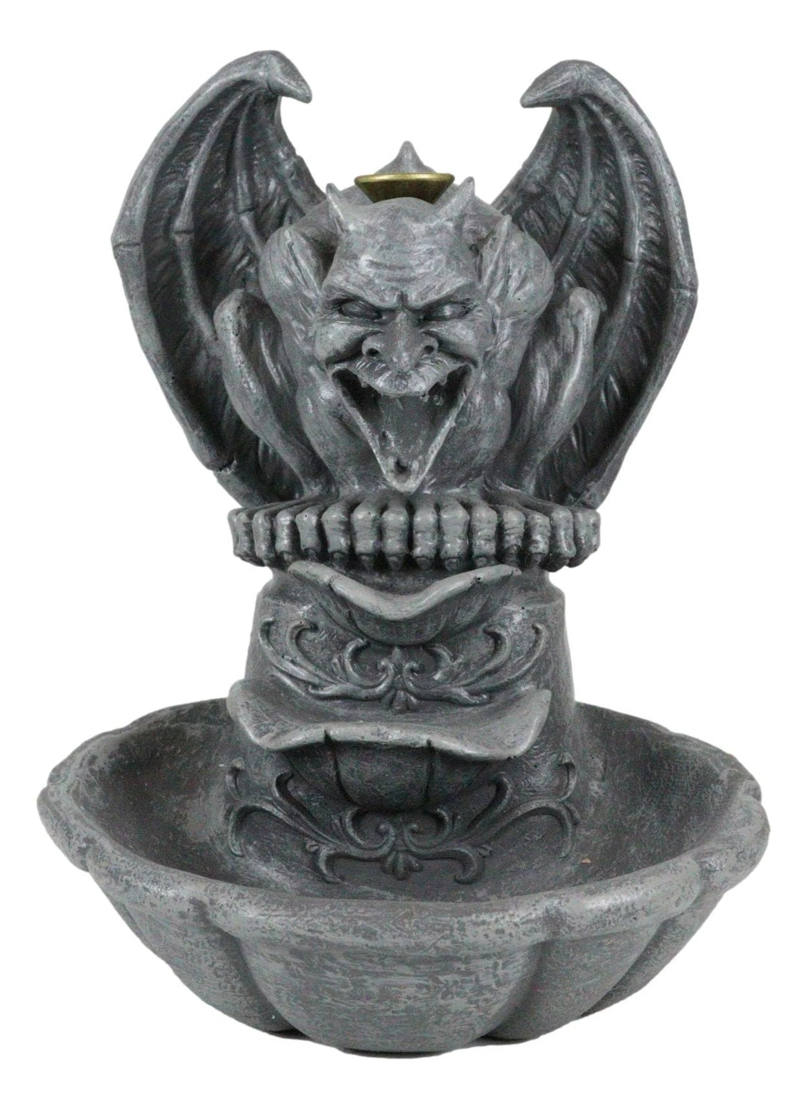 Gothic Chimera Gargoyle On Fountain Pedestal Backflow Incense Cone Burner Decor-2