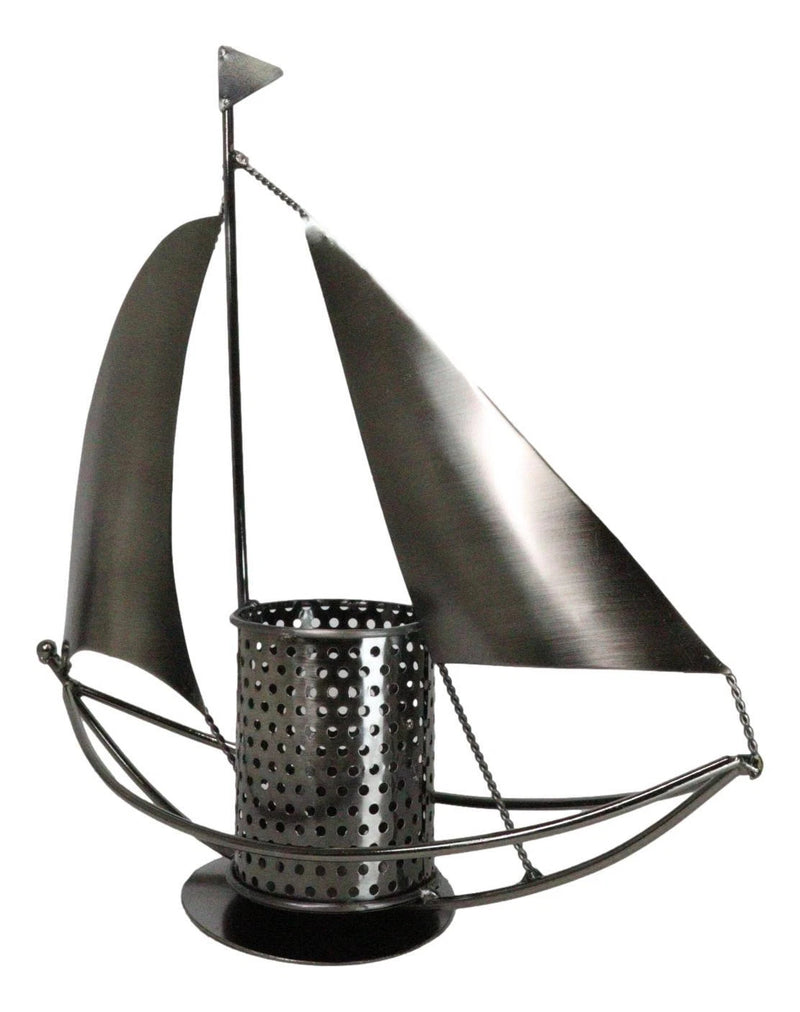 Nautical Ocean Sailboat Hand Made Steel Metal Office Stationery Organizer Holder-7