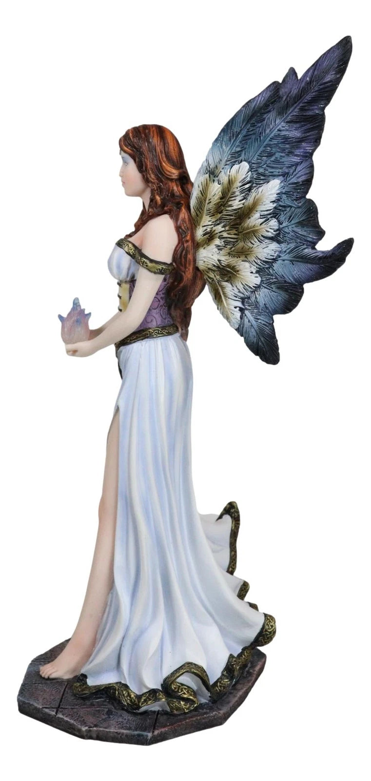 Enchanted Fantasy Damsel Fairy In White Corset Gown Holding Blue Flame Figurine-6