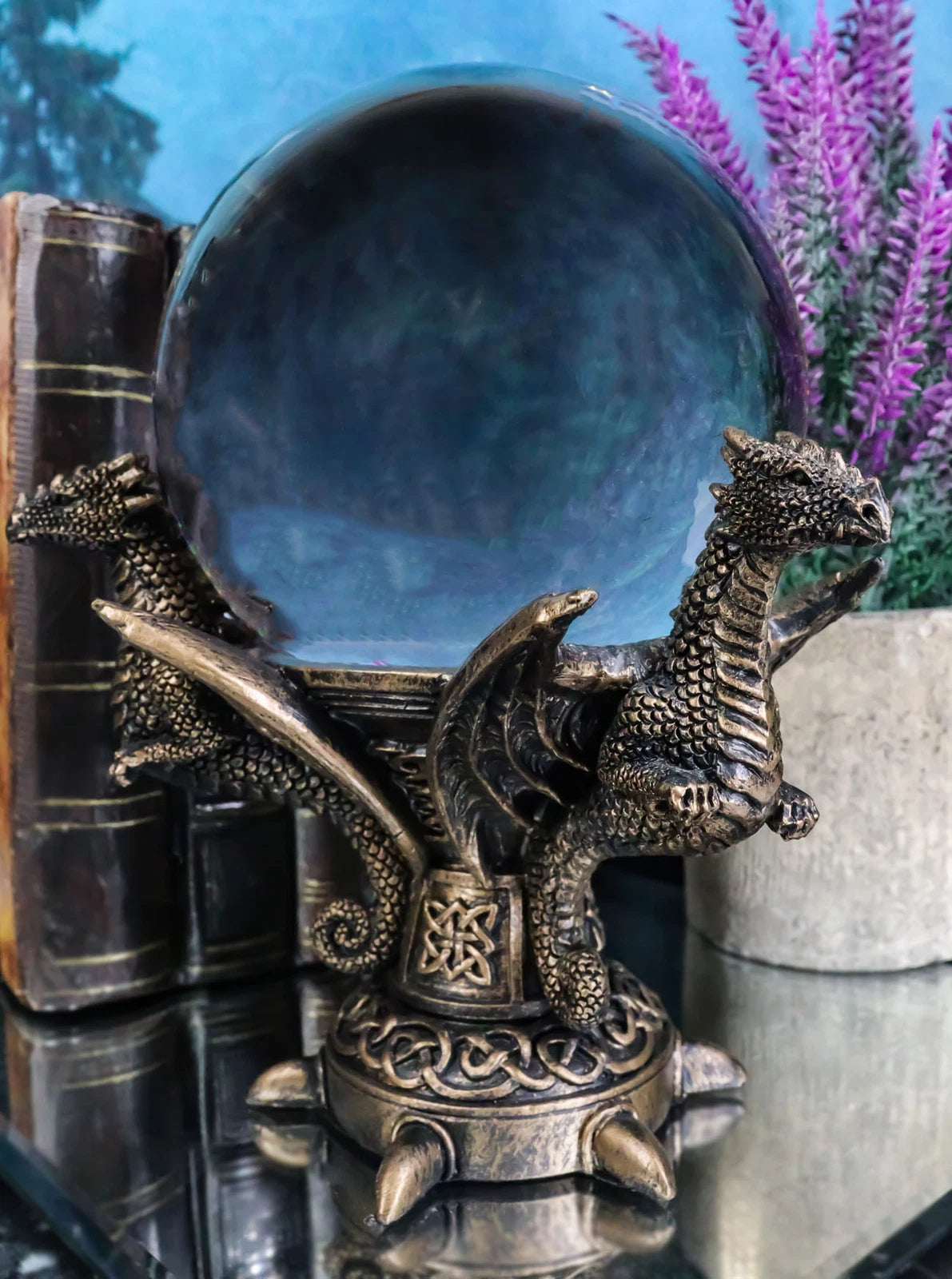 Celtic Guardian Leviathan Trinity Dragon Meditation Gazing Ball Wicca Figurine-2