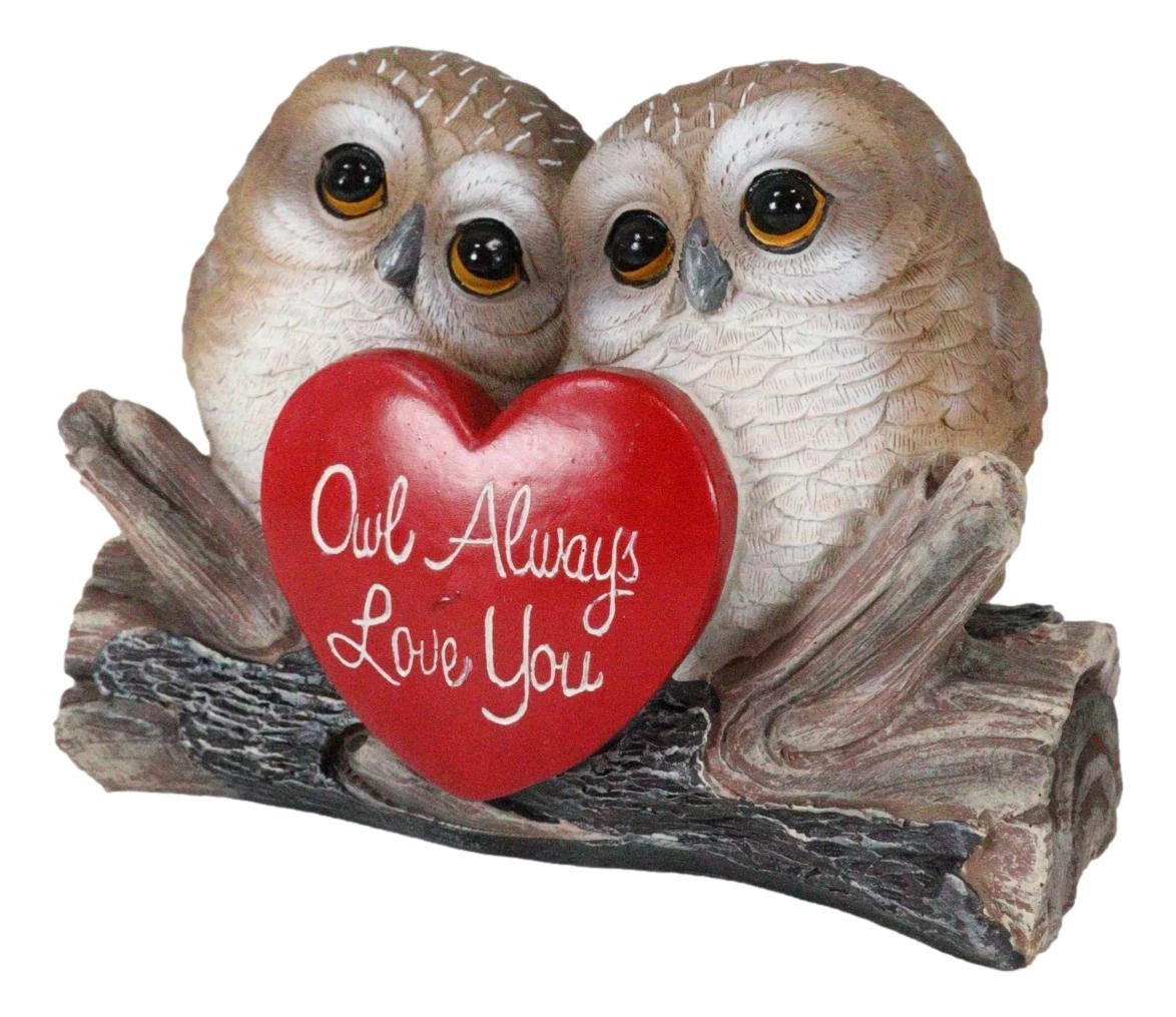 Romantic Owl Couple Statue Owl Always Love You Owl Lovebirds Holding Heart Sign-8