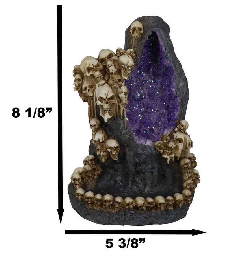 Gothic Melting Skulls Faux Geode Crystals LED Light Cave Backflow Incense Burner-9
