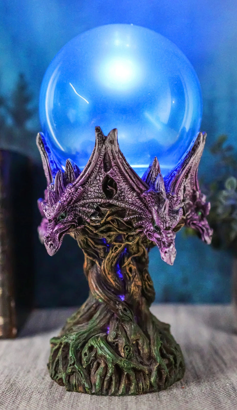 Fantasy Greenman Dragon Heads On Tree of Life Colorful LED Sphere Orb Figurine-1