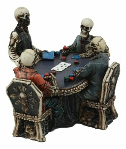 Skeleton Gamblers 6.25"L Three Poker Players With A Dealer Sculpture-5