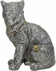 Steampunk Cyborg Cat with Clockwork Gears Nuts and Bolts Statue 8" Tall-7