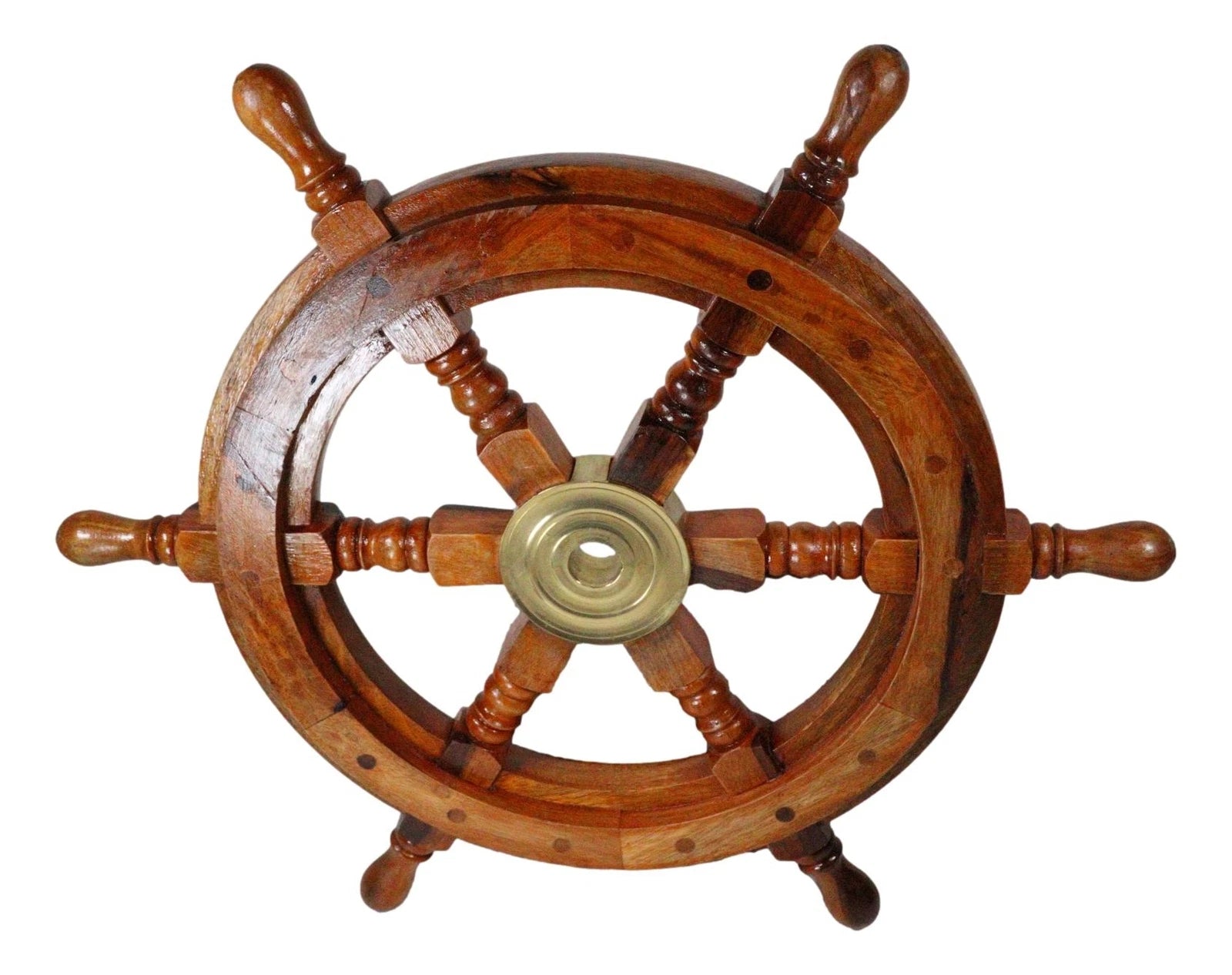 Nautical Marine Vintage Hardwood Wood & Brass Ship Steering Helm Boat Wheel 18"D-8
