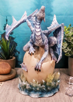 Luna Shylo Arctic Frost Dragon Emerging From Frozen Crystal Egg Hatchling Statue-2