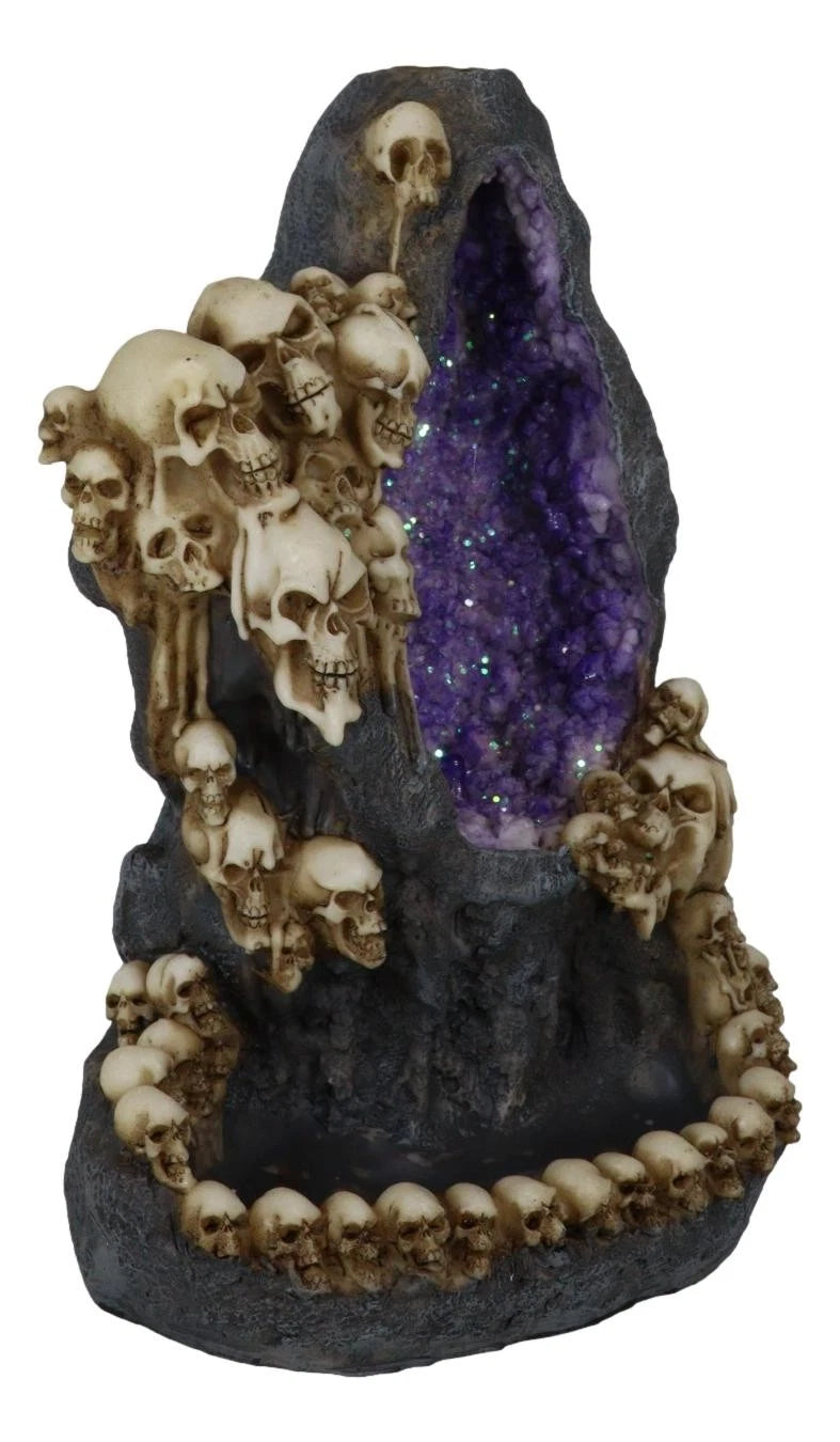 Gothic Melting Skulls Faux Geode Crystals LED Light Cave Backflow Incense Burner-10