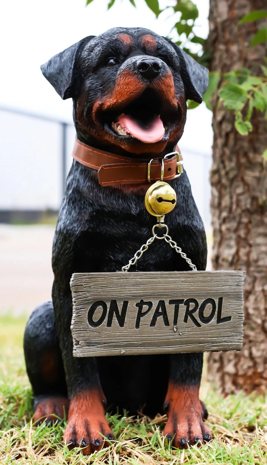 Guest Welcome Realistic Rottweiler Dog With Jingle Collar Sign Decor Statue 13"H-9