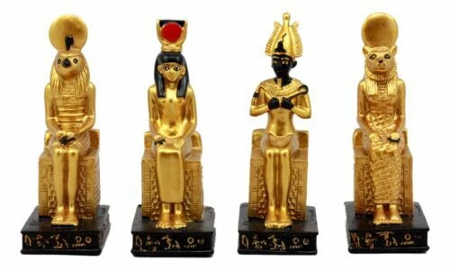 Egyptian Gods Horus Osiris Sekhmet And Isis Seated On Thrones Figurine Set of 4-4