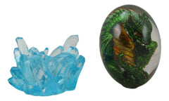 Huevo de dragón verde en vidrio acrílico con cristales de agua y bases de roca de lava LED.-8