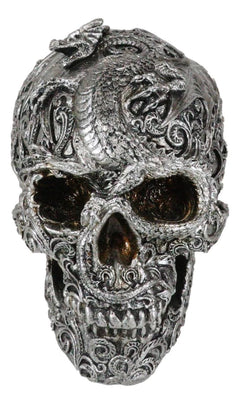 Flying Dragon On Tribal Le Fleur Floral Tattoo Skull Statue Halloween 7.5"L-6