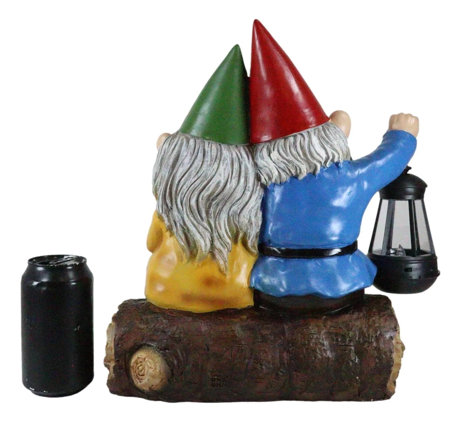 Estatua grande de gnomos de Sr. y Sra. en un tronco de árbol con luz LED solar, 34 cm de alto-8