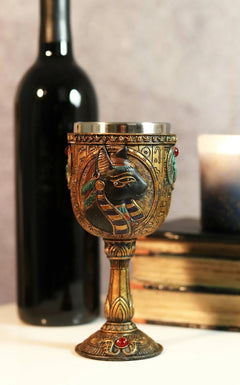 Egyptian Goddess Of Home And Women Bastet Cat With Scarab Wine Goblet Chalice-5