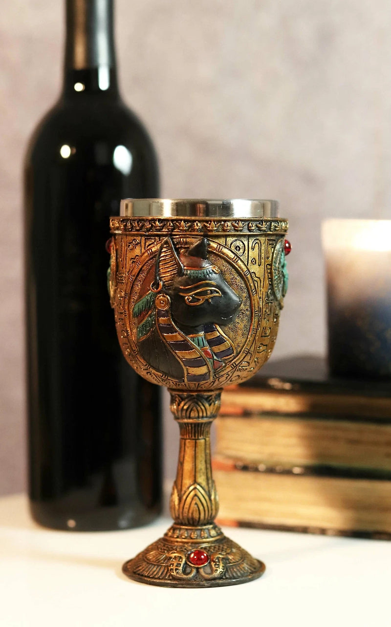 Egyptian Goddess Of Home And Women Bastet Cat With Scarab Wine Goblet Chalice-5