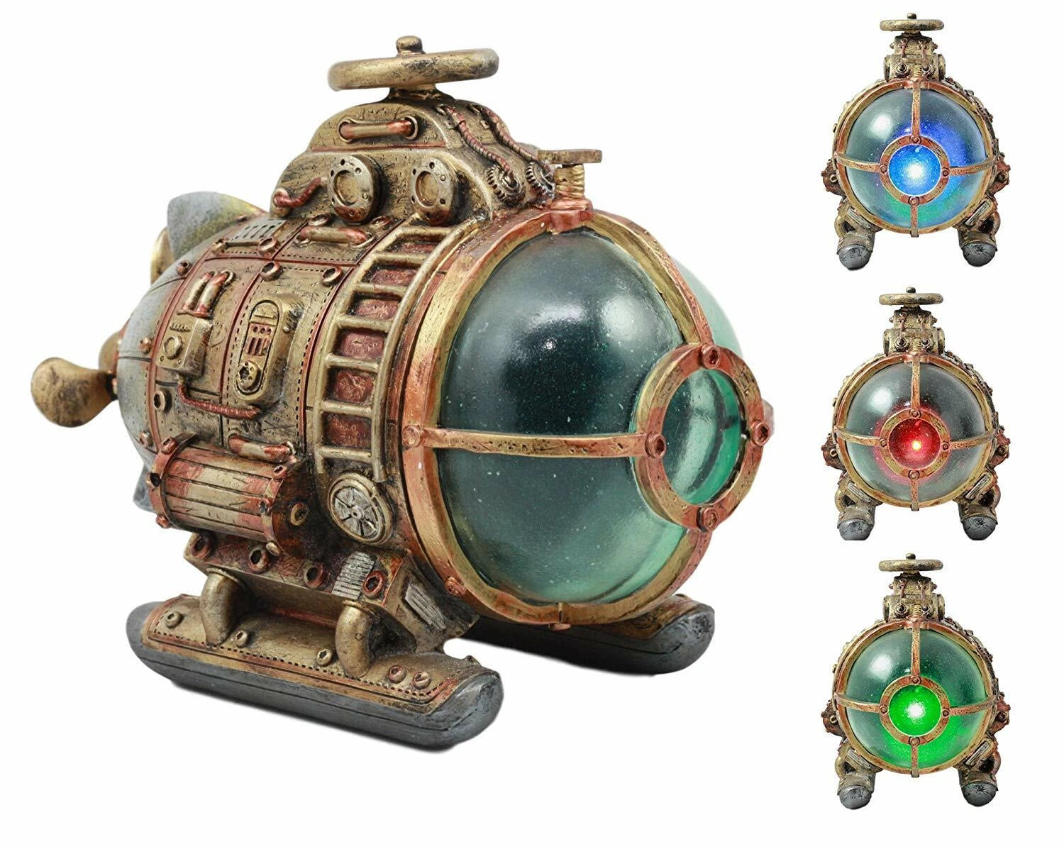 Vintage Design Holmes Nautilus Steampunk Submarine LED Night Light Statue 7.5"L-4