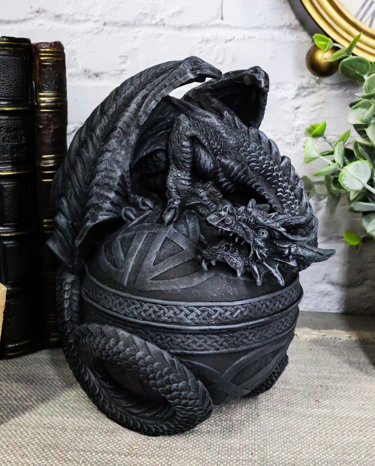 Bone Collector Celtic Druid Dragon Sitting On Gyrosphere Orb Jewelry Trinket Box