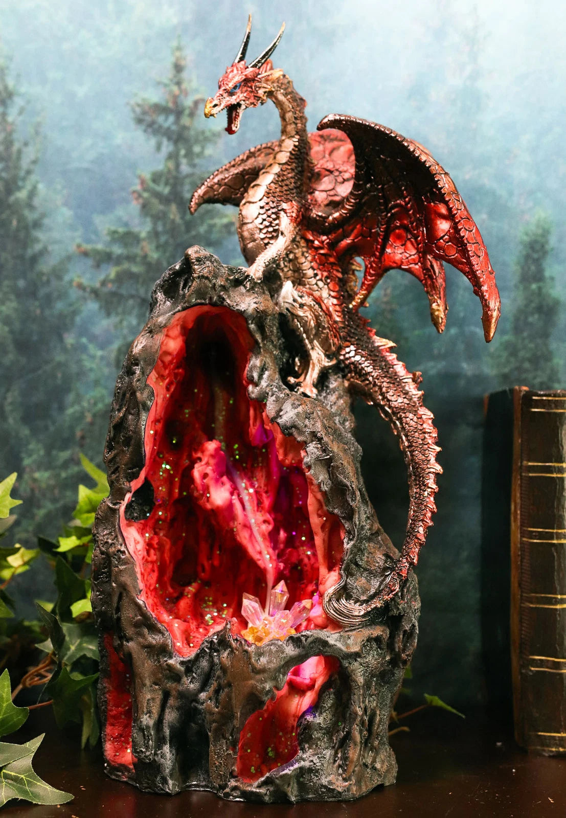 Sapphire Dragon On LED Crystal Mountain Backflow Incense Burner Figurine-2