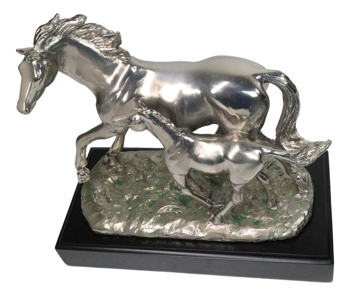 Western Horse and Foal Chrome Electroplated Resin Figurine With Museum Base-8