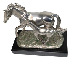 Western Horse and Foal Chrome Electroplated Resin Figurine With Museum Base-8