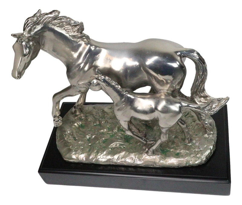 Western Horse and Foal Chrome Electroplated Resin Figurine With Museum Base-8