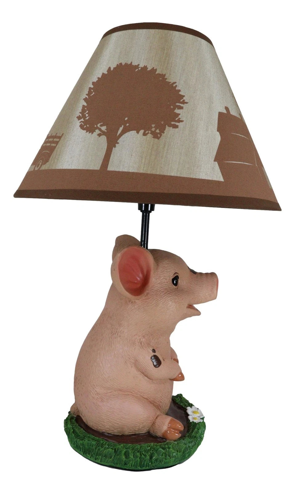 Rustic Farm Country Pink Babe Piglet Muddy Pig Desktop Table Lamp With Shade-4