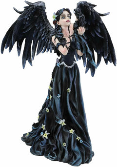 Gothic Raven Crow Maleficent Angel With Avatar Ditto in Black Lily Dress Statue-6