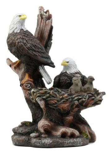 Wildlife Habitat Bald Eagle Family In Nest Statue 12"H Eagle Mate With Nestlings-5